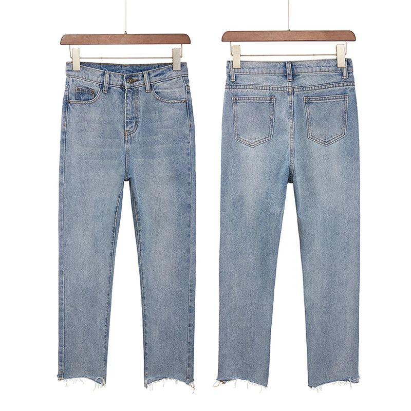 Женские джинсы с высокой талией и дырками свободные винтажные синие LDL55 новинка