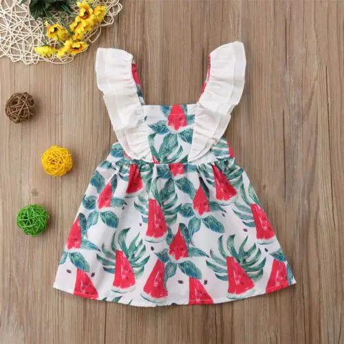 Emmababy Детские Платье для девочек принцессы с оборками Фрукты Арбуз одежда Летний