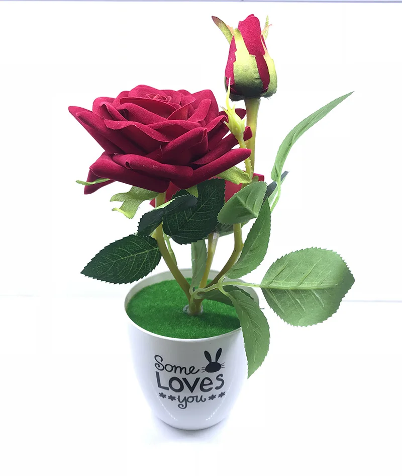 Artificial Rose Fake Plant Potted Flower Vase Bonsai Set Wedding Home Party Desktop Decoration | Дом и сад