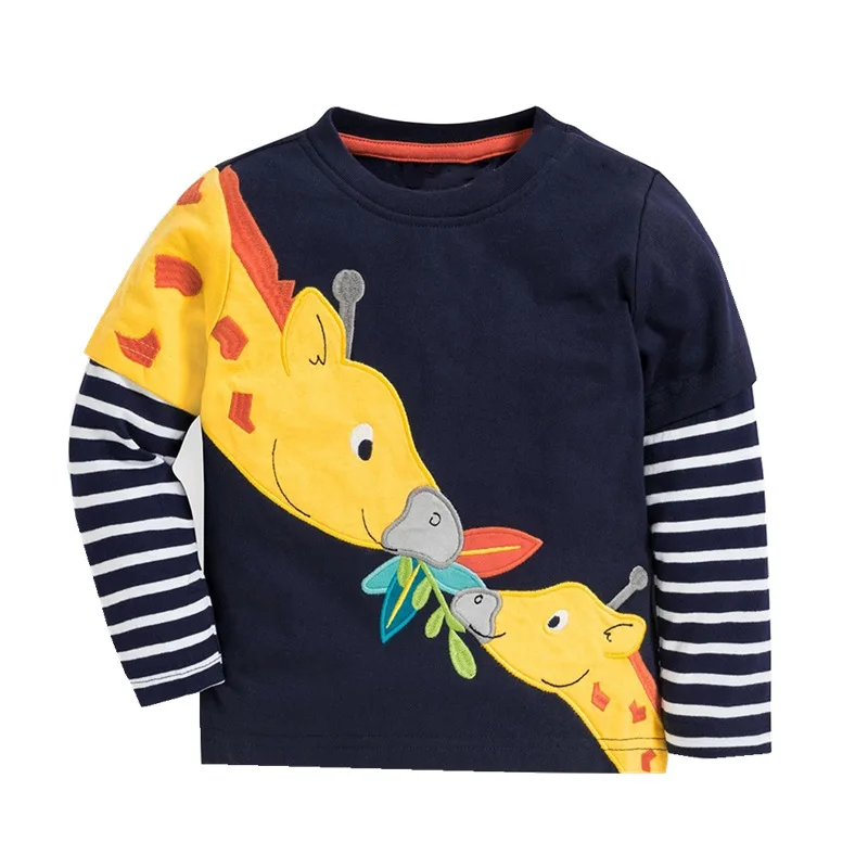 T8503 Giraffe Г. Футболка для мальчиков детская футболка Осенняя футболка Топы с вышивкой животных, жираф Koszulka, динозавр Koszulki Meskie, футболка Enfant, Новинка - Цвет: T8503 Giraffe