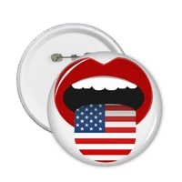 5pcs america flag mouth red pattern round pin badge button badges clothing patche kid gift brooche