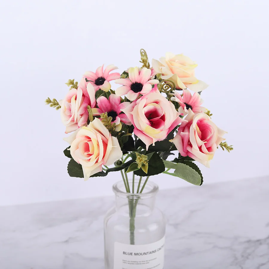 pink flower Маленькие искусственные розы, шелковые цветы, красные свадебные искусственные цветы для дома, гостиной, украшения, искусственные розы, ремесленные цветы, высокое качество - Цвет: pink flower