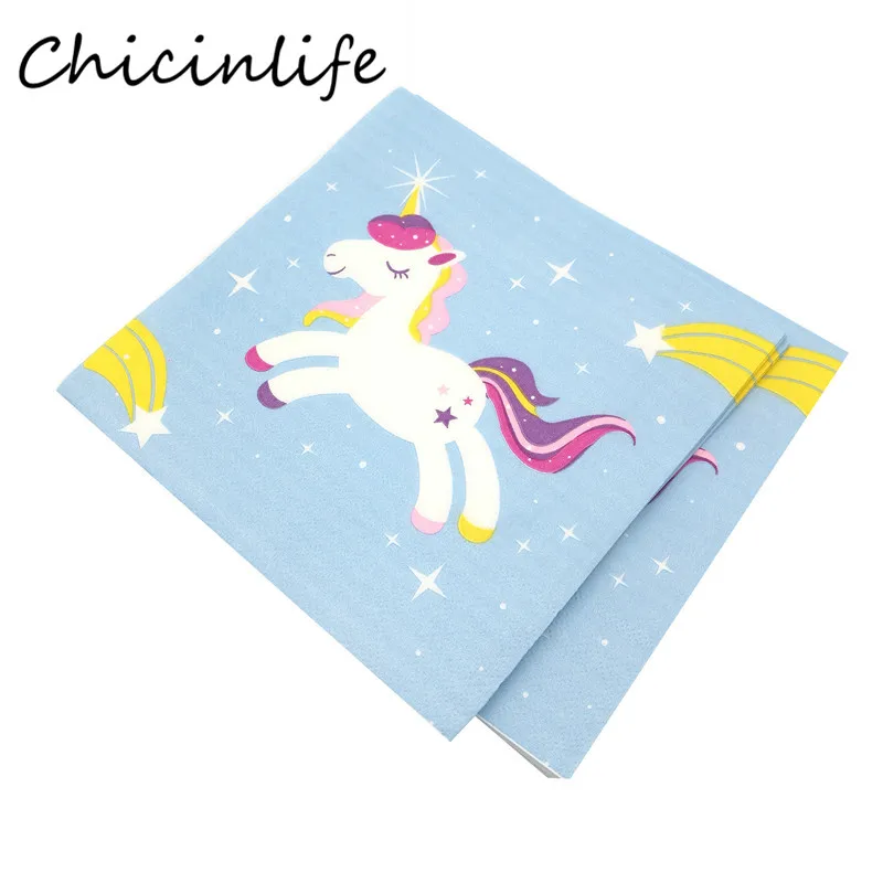 Chicinlife 20 шт./пакет Синий/Розовый Единорог бумажная салфетка день рождения