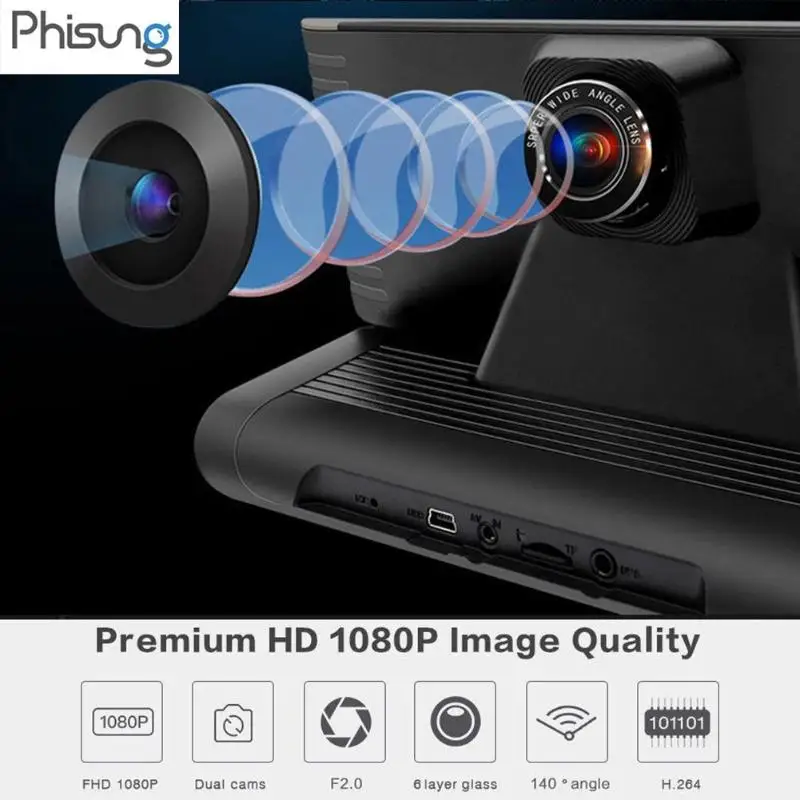 Phisung E02 8 дюймовый автомобильный Android приборная панель 4G WiFi Full HD 1080P видеорегистратор gps навигация Регистратор Автомобильный видеорегистратор видео рекордер монитор