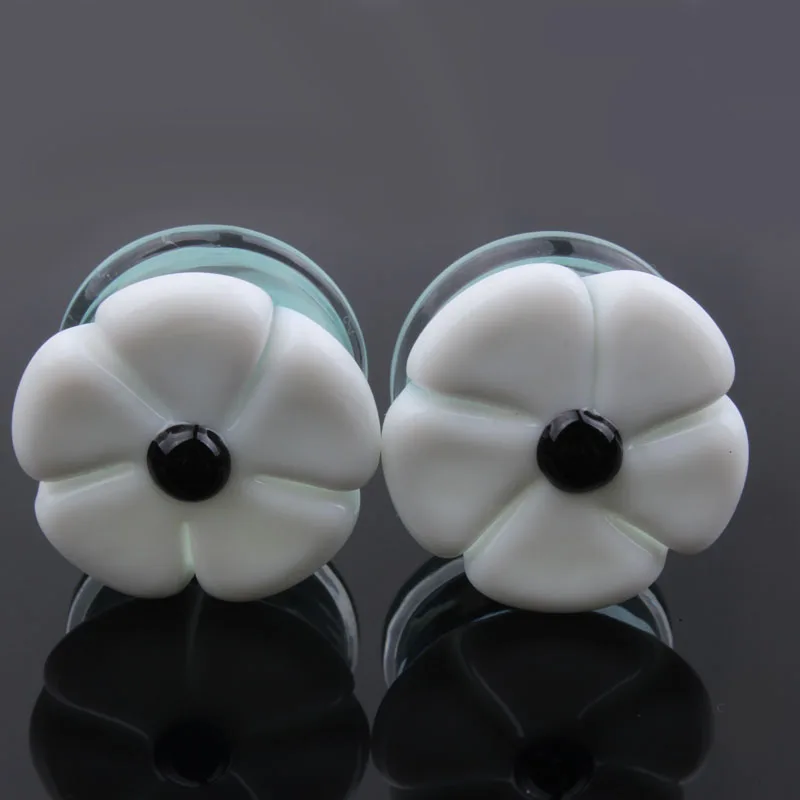 1 пара белый и синий стеклянный камень ушные пробки расширитель растягиватель