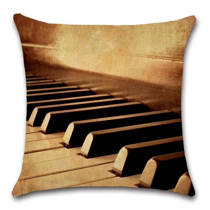 Чехол наволочка для подушки с изображением пианино белых черных клавиш красных