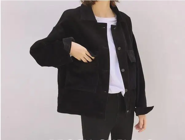 Autumn Corduroy Jacket Women Vintage Coats New Female Casual Long Sleeve Jackets Ladies Cardigan Black Winter Clothing Girls
