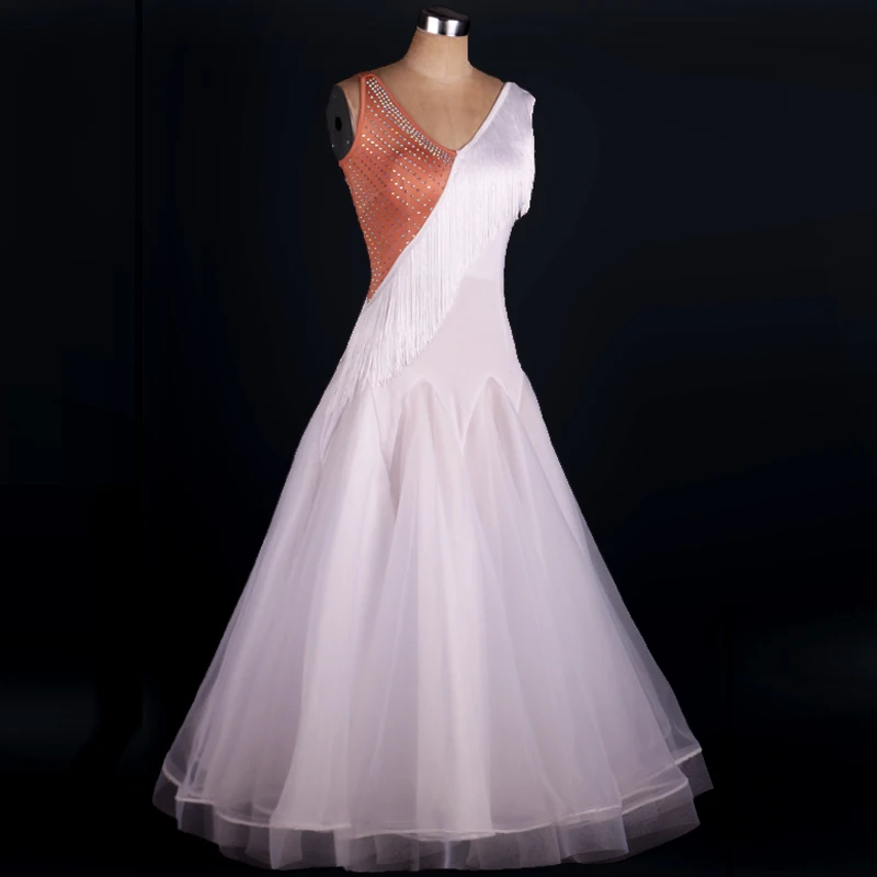 Бальный вальс конкурсные танцевальные платья Новый дизайн кисточкой без рукавов