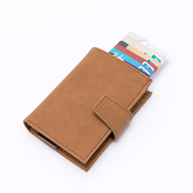 khaki Стиль RFID держатель для карт и минималистичный кошелек кожаный металлический для мужчин и женщин одиночная коробка алюминиевый блокирующий держатель для карт - Цвет: khaki