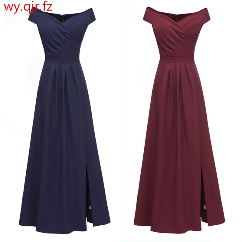 CD1682#Slim dark blue Boat Neck Bridesmaid Dresses Long burgundy bridal gown wedding party dress wholesale cheap women clothing