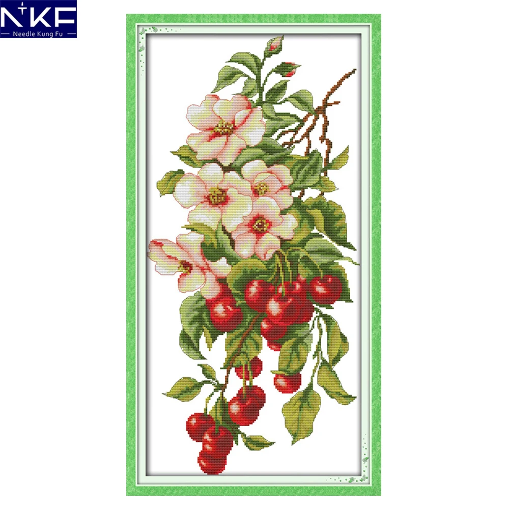 

NKF Cherry Pattern Needlework DIY Kit Handmade Cross-stitch Embroidery Kits Chinese Cross Stitch for Christmas Tree Decoration