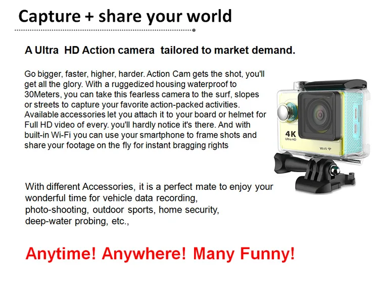H9 Ultra HD 4K WiFi Пульт дистанционного управления спортивная видеокамера DVR DV go Водонепроницаемая профессиональная камера Спортивная камера черный
