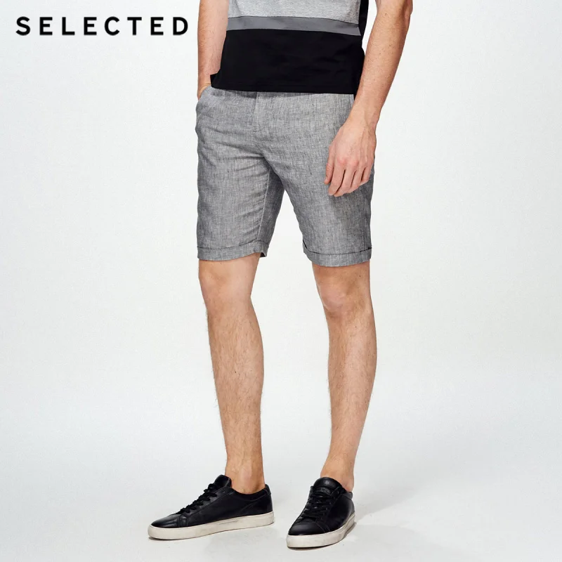 Выбранные льняные шорты для отдыха с отворотами | 4182SH520 - Цвет: light grey melange