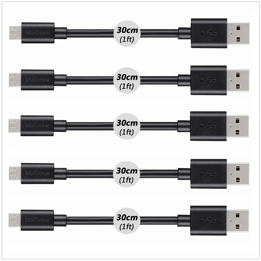 [5 шт.] MaGeek 30 см/1 фут x 5 шт. короткий кабель Micro USB высокоскоростное зарядное