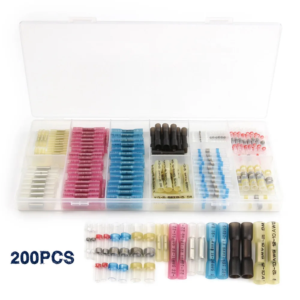 

200PCS Heat Shrink Sordering Terminals Waterproof Solder Sleeve Tube & Heat Shrink Butt Wire Connectors Kit