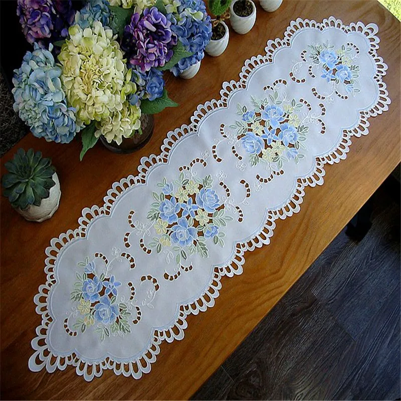 

Free Shipping Hot Sale Hollow Embroidery Jacquar Tablecloth Coffee Cup Mat Cover Table Runner Place Wedding Blanket Antependium
