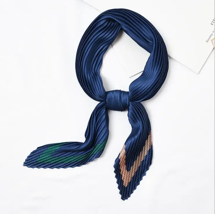 

yishine Wrinkle Neck Scarf Women Stripes Print Fashion Crepe Kerchief Scarves New Headband Crumple Handlebag Wraps Scarf