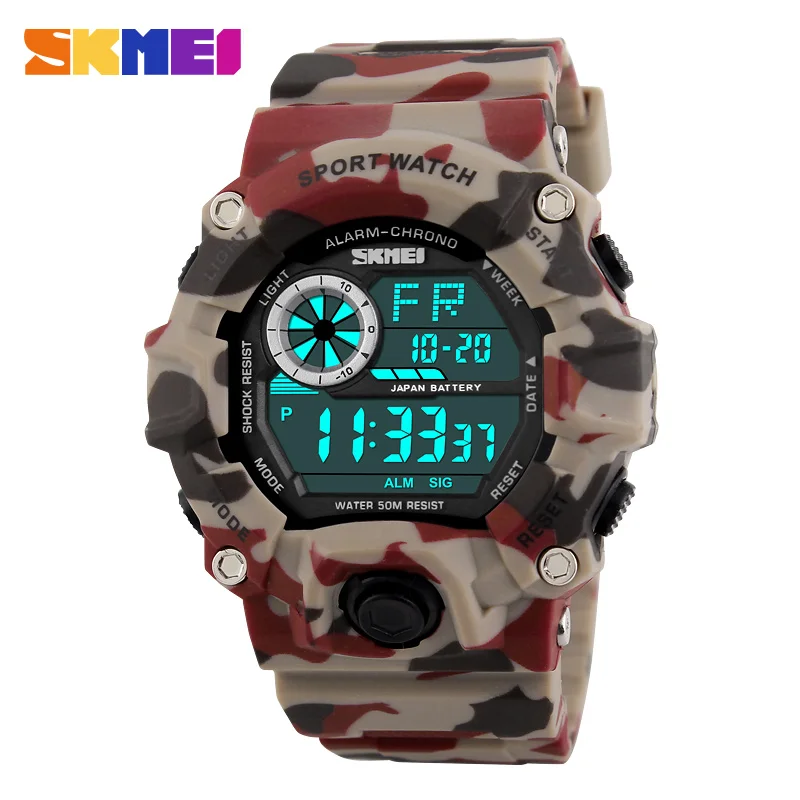 red Camouflage S SHOCK мужские спортивные часы SKMEI люксовый бренд камуфляжные военные часы цифровые светодиодные водонепроницаемые наручные часы Relogio Masculino - Цвет: red Camouflage