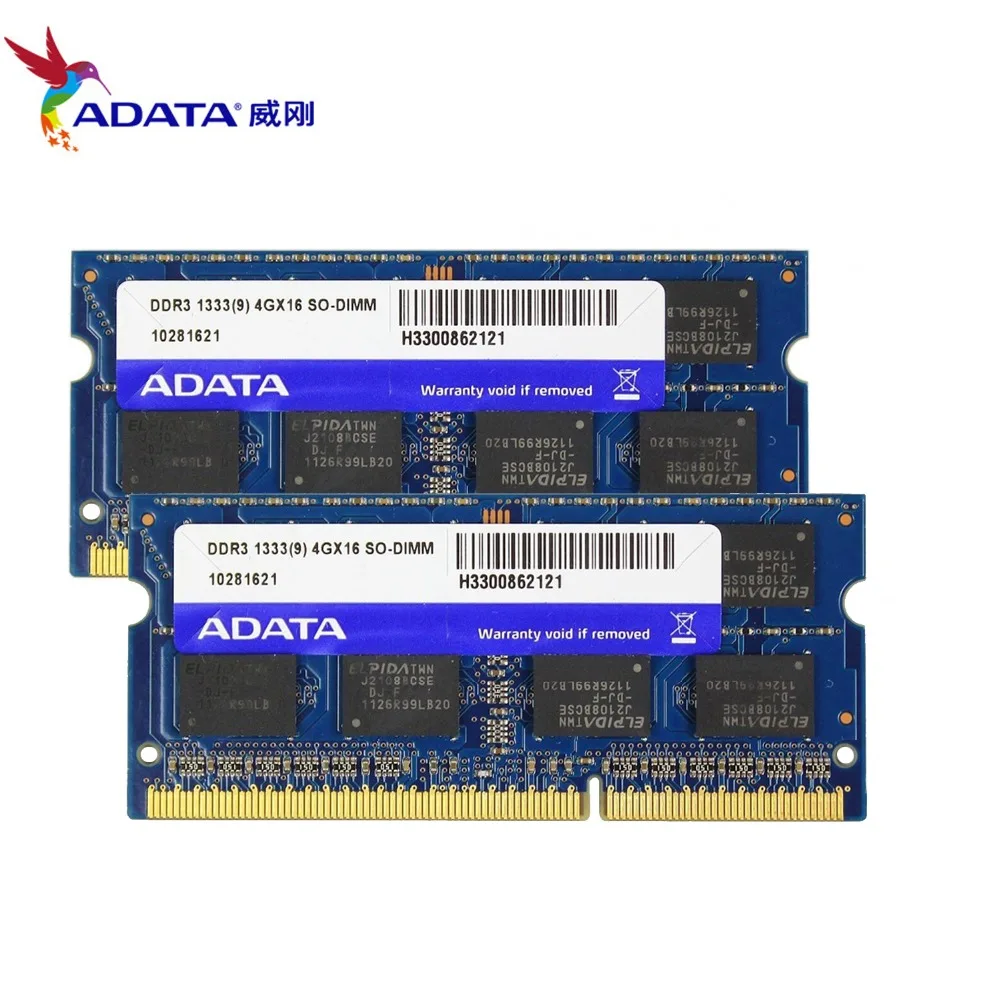 AData 4GB DDR3L память ноутбука 1333MHz PC3 10600 DDR3 1 35 V 5 ноутбук RAM SO DIMM 1333 2G 204 PIN|Оперативная