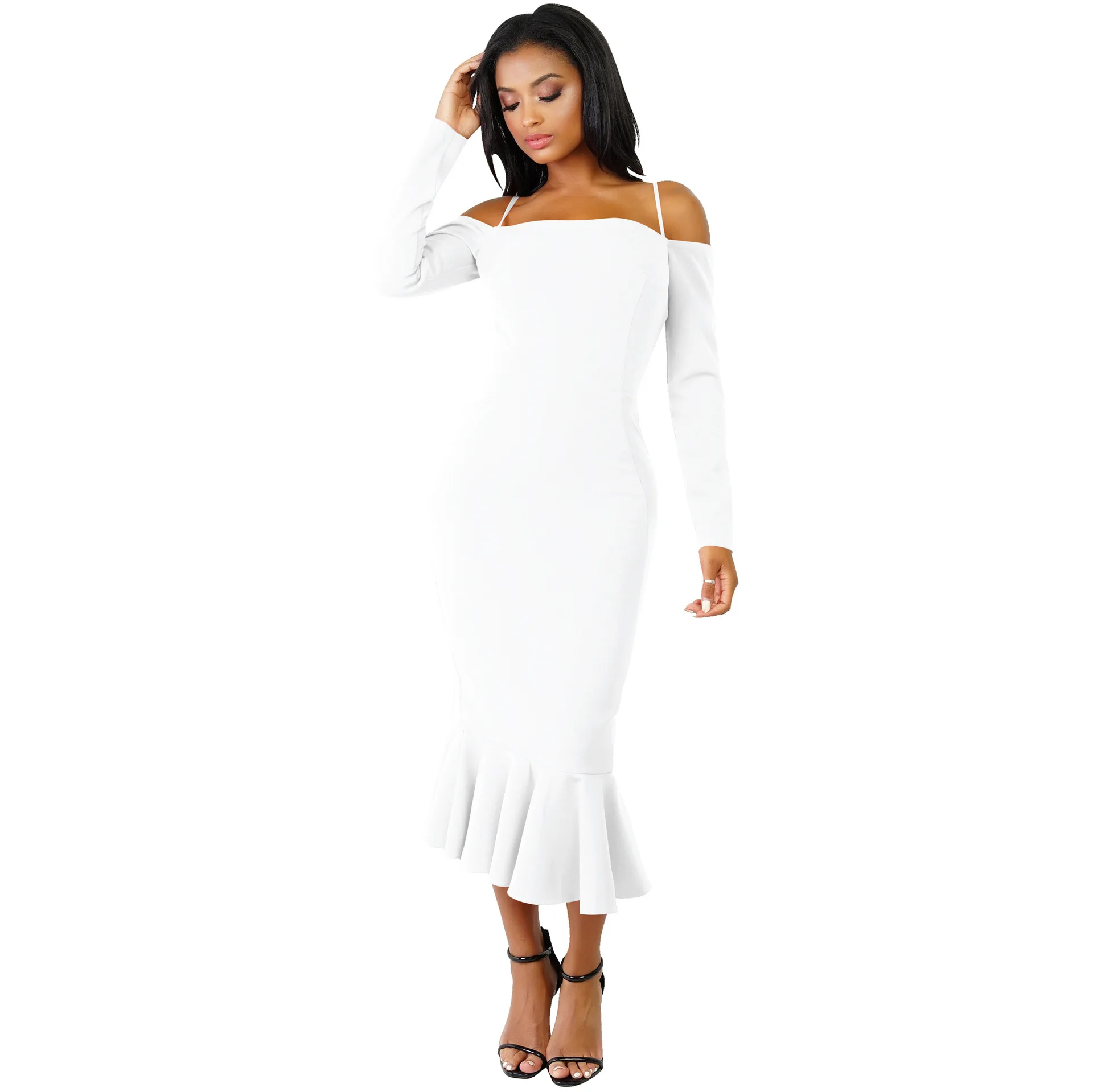 2018 New Summer Women Sexy Party Night Club Dresses Long Sleeve Off Shoulder Bodycon Spaghetti Strap Mermaid Dress Vestidos | Женская