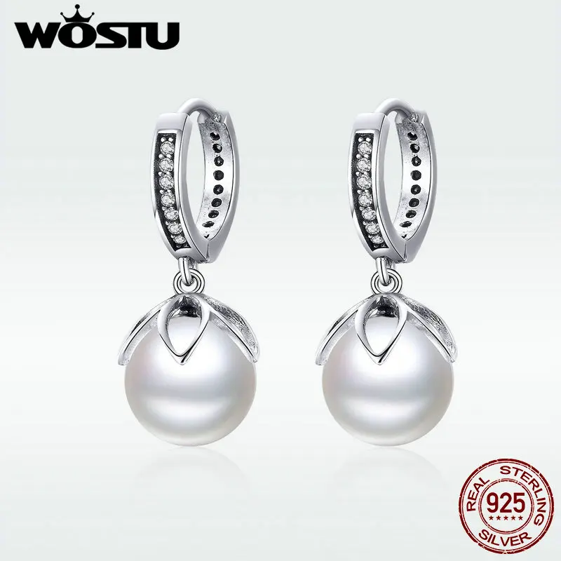 WOSTU Роскошные серьги гвоздики из серебра 925 пробы с пресноводным жемчугом