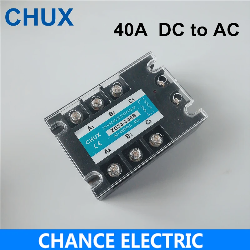 Твердотельное реле CHUX 40A, релейный модуль постоянного тока, трехфазное твердотельное реле переменного тока SSR 40A, реле SSR40 DA (ZG33-340B)