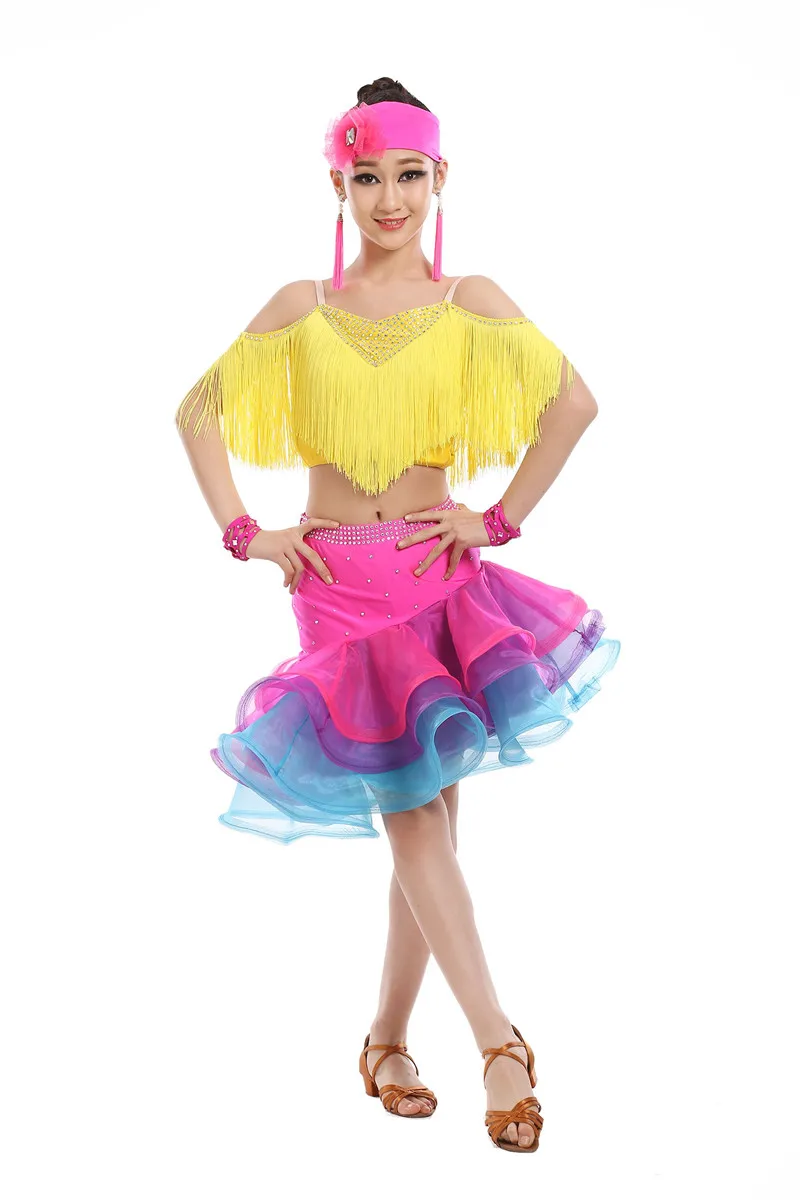 Комплект для латиноамериканских танцев топ без рукавов с бахромой и юбка