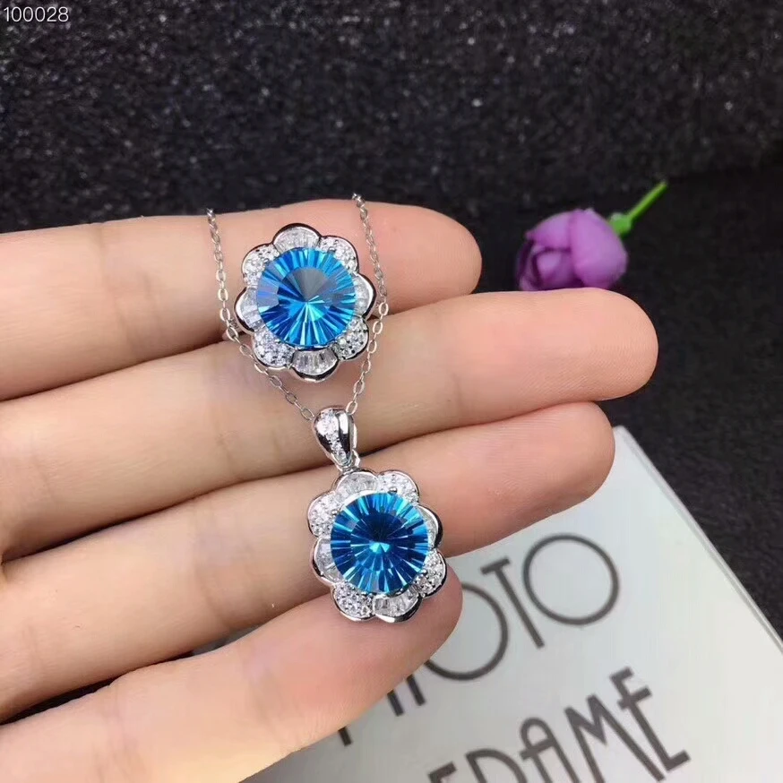 Комплект из колье и серёг серебра 925 пробы с голубым топазом|Ювелирные наборы| |