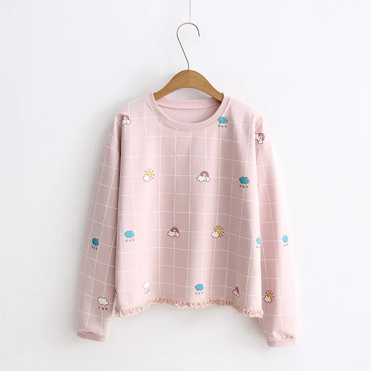 Merry Pretty Новая женская Милая футболка из 90% хлопка с длинным рукавом, женская футболка с кисточками и круглым вырезом, короткая клетчатая футболка, забавная футболка, camiseta mujer