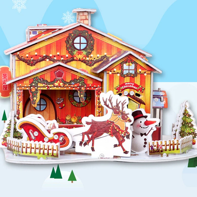 

Kids Toys Jigsaw 3D Hard Paper Puzzle House Christmas Building Toys Children's Educational Chalets Toys for Birthday Gift