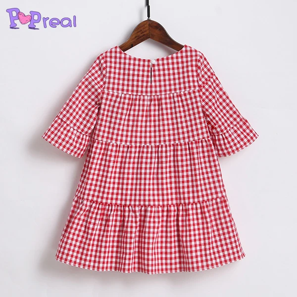 PopReal платья для мамы и дочки Plaid Ruffle Sleeve Многоуровневое Одинаковая семейная