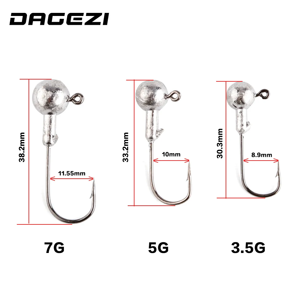 DAGEZI 5 шт./лот Jig head свинцовые крючок 3.5g/5g/7g бронзовых морских рыболовных крючков