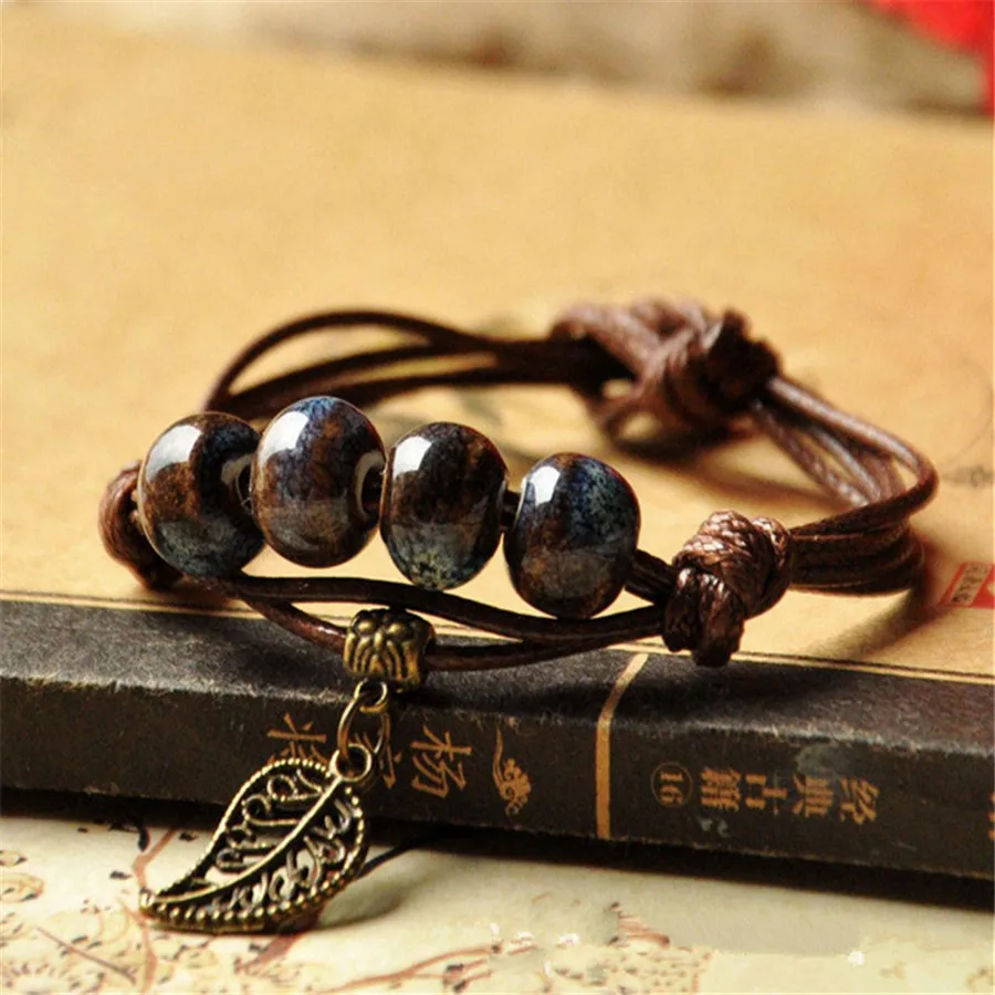 Браслеты ручной работы с керамическими бусинами длиной около 17 см 3 шт. 10 мм