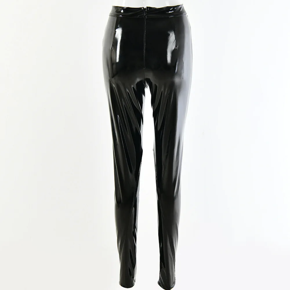 Black InstaHot PU Leather Pencil Pants Reflaective Elastic Waist 3 Colors Women Autumn Skinny Legging Trousers Streetwear Glamorous - Цвет: Black