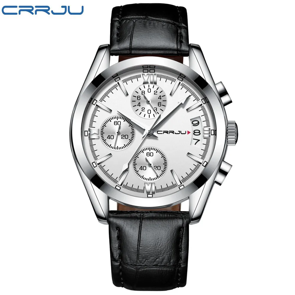 Relogio Masculino CRRJU мужские часы лучший бренд класса люкс водонепроницаемые 24 часа дата Кварцевые часы мужские кожаные спортивные наручные часы - Цвет: L-SW