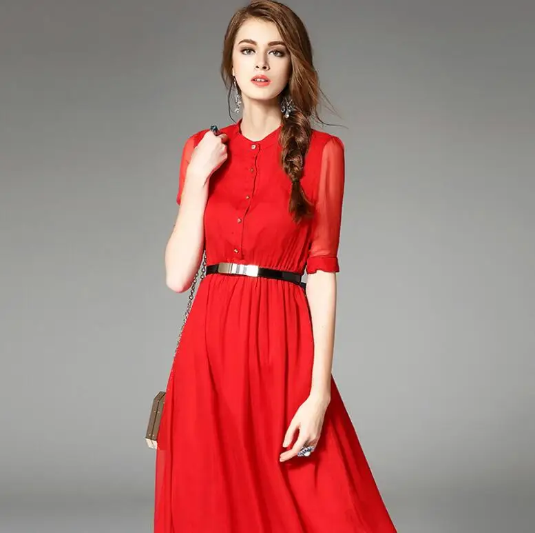 Женское шелковое платье H250GWO0 новое летнее синего и красного цвета из натуральной