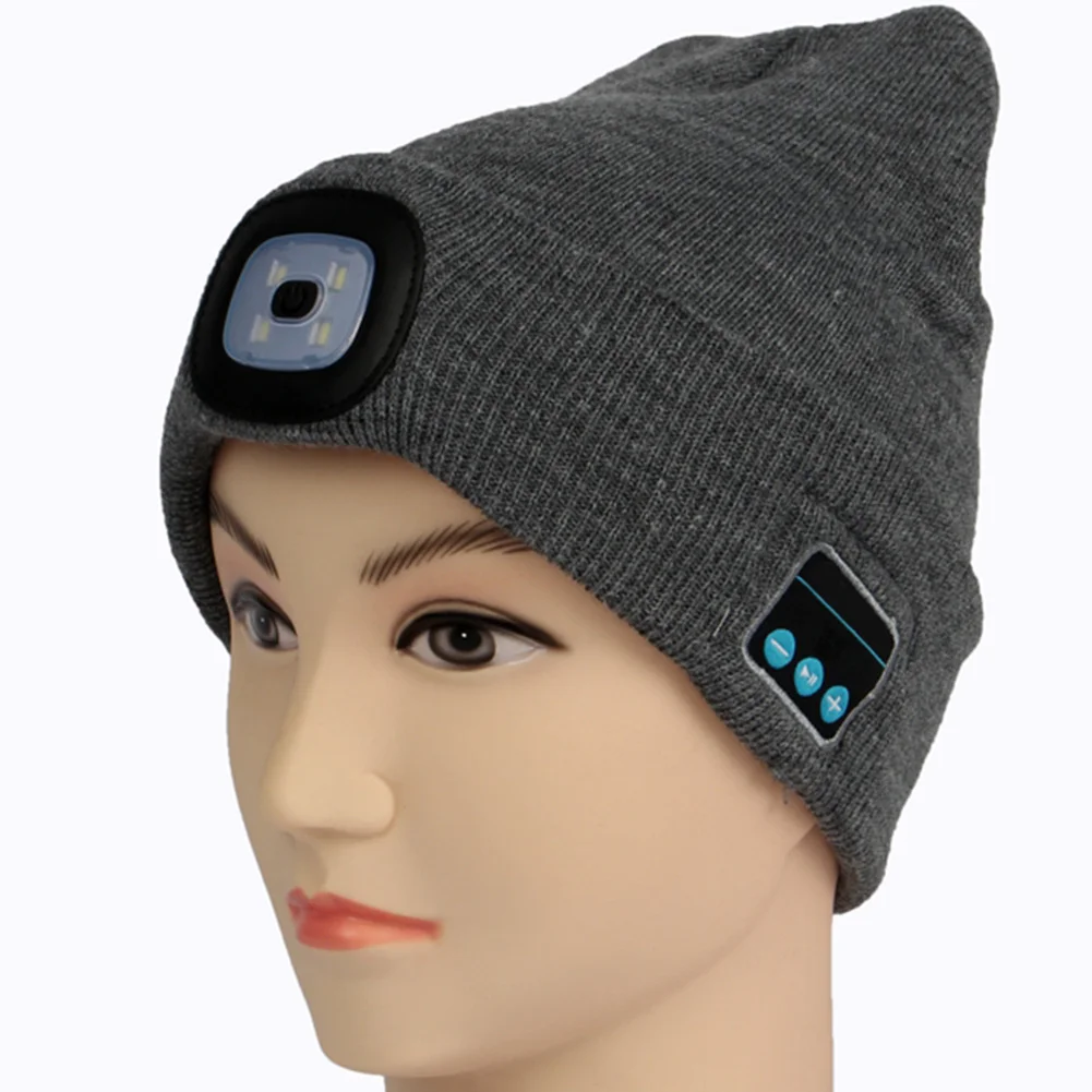 Беспроводной уличная шапка Шапки зима USB Перезаряжаемые Hands Free светодиодный свет