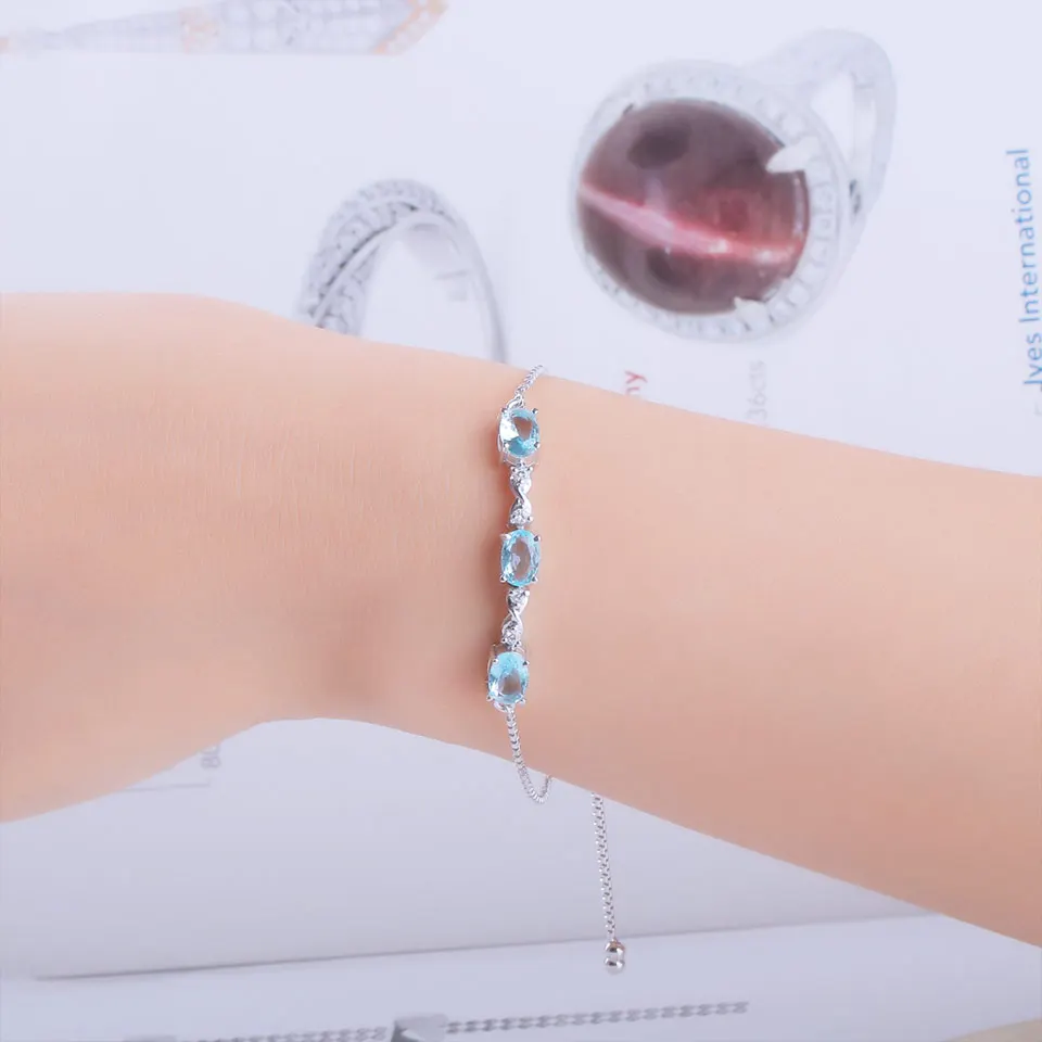 UMCHO Famous Brand Real 925 Silver Bracelet Oval Natural Sky Blue Topaz Bracelets Free expansion Romantic Jewelry For Women Gift | Украшения