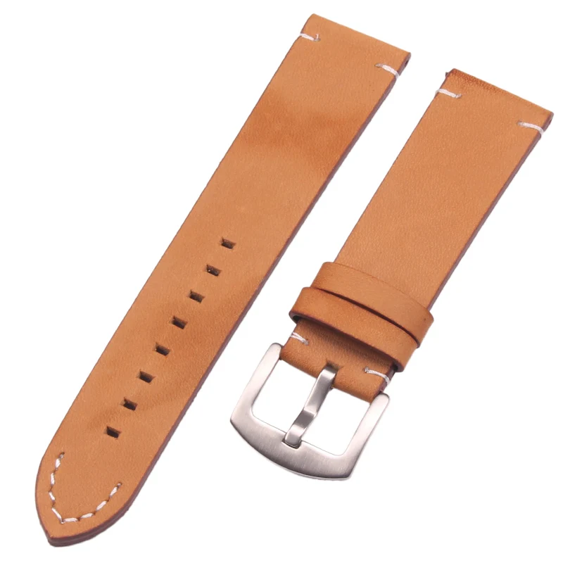 brown silver buckle Итальянские Ремешки для наручных часов из натуральной кожи, черные, темно-коричневые, мужские, 18, 20, 22 мм, мягкие винтажные часы, ремешок, металлическая пряжка, аксессуары - Цвет ремешка: brown silver buckle