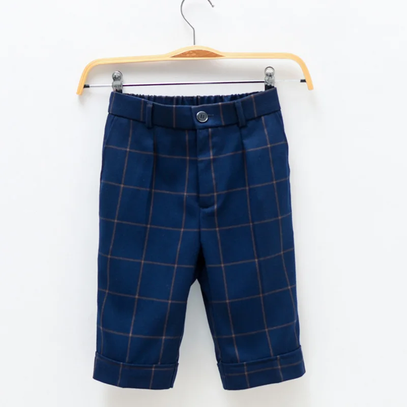 blue plaid Для мальчиков короткие штаны Формальные по колено брюки Дети Выступления костюм брюки Штаны для мальчиков Enfant студент полный Pantaloni Ragazzo - Цвет: blue plaid