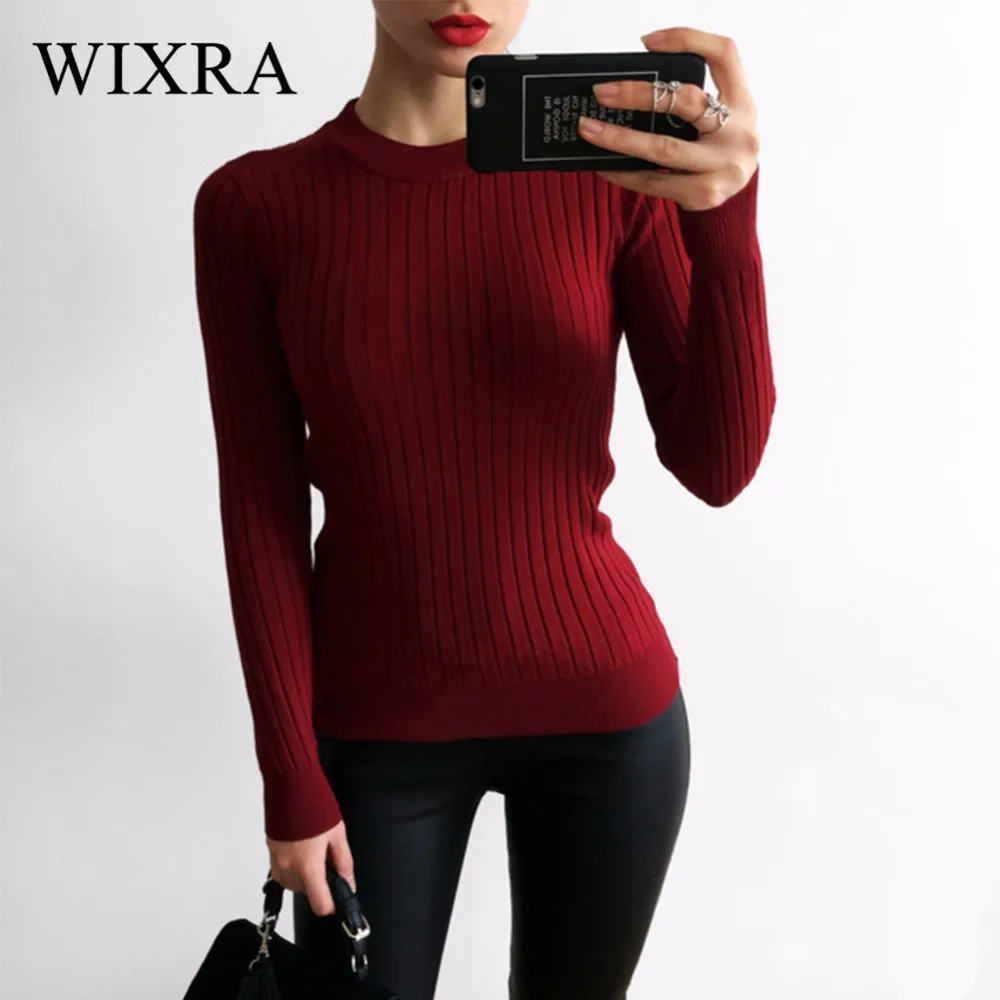 Wixra Warm and Charm 2017 Fashion Women Autumn Winter Knitted Sweaters Slim Comfortable Turtleneck Long Sleeve Striped Pullover | Женская
