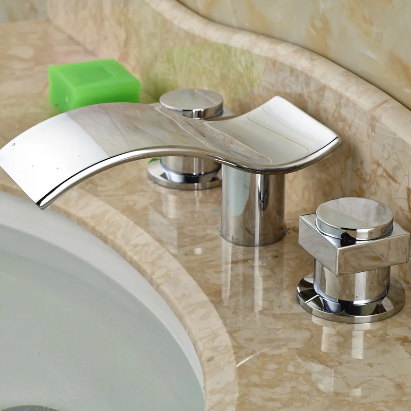 Для ванной полированный хромированный Водопад смеситель для раковины широкий