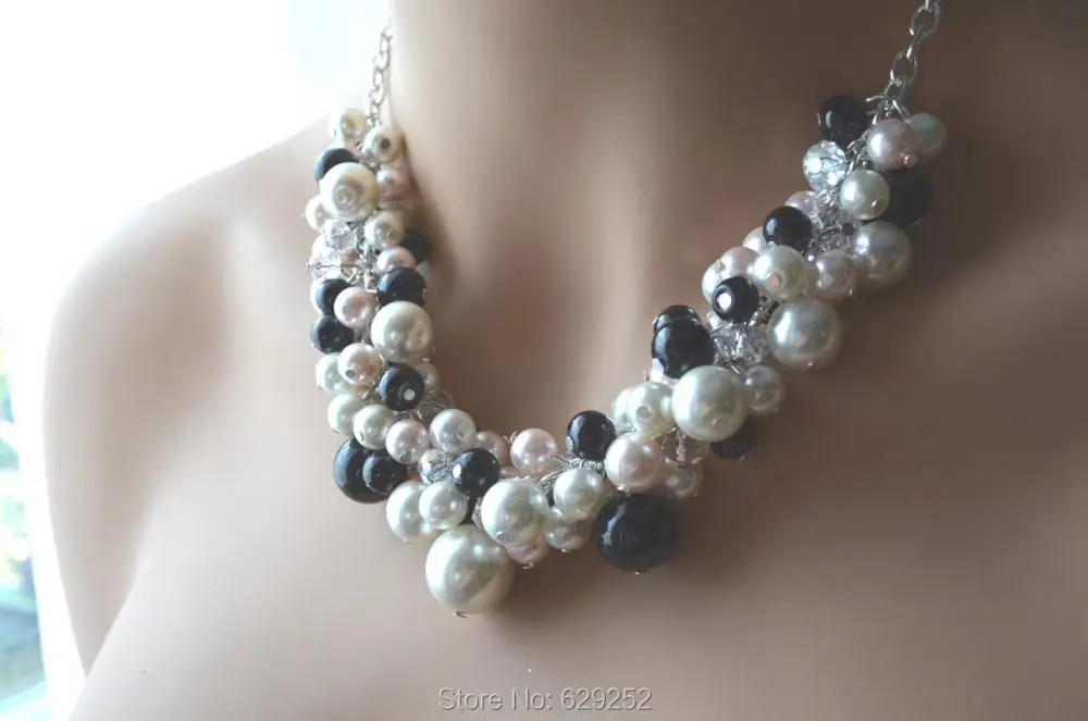 Цвет слоновой кости розовый и черный жемчуг массивное кластер розовые жемчужные
