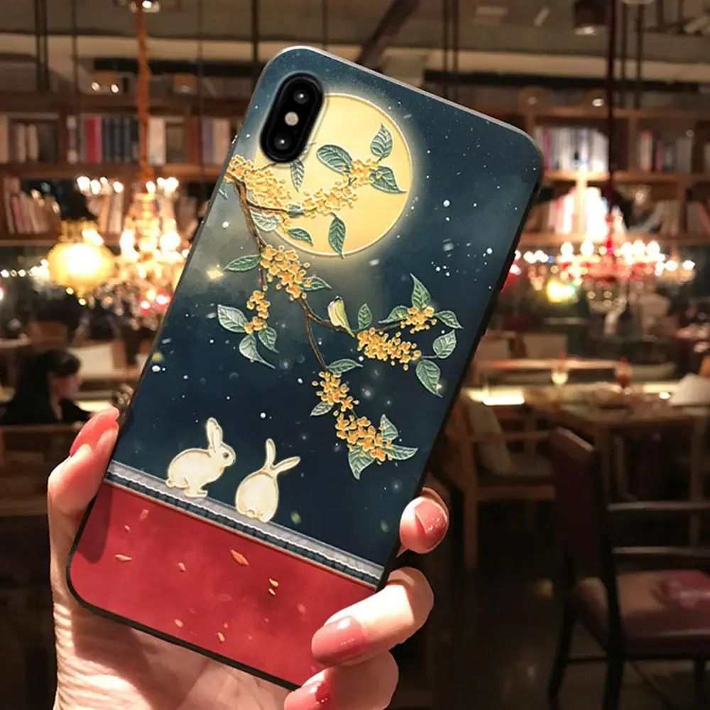 05 3D рельефный матовый чехол для iPhone 11 pro XR Xs Max, Мягкий Силиконовый ТПУ Модный чехол в китайском стиле для iPhone X XS 7 8 Plus, чехол - Цвет: 05