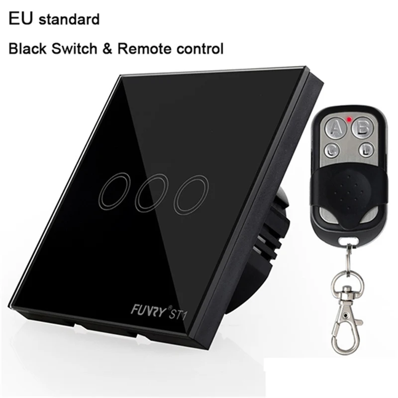 black switch remote FUNRY ST1 стандарт ЕС 3 банды умный пульт дистанционного управления/сенсорный радио светильник переключатель Мгновенный Кнопочный роскошный закаленное стекло 433 МГц - Цвет: black switch remote