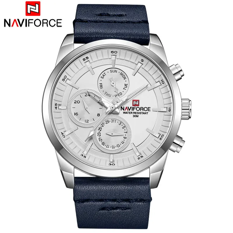 NAVIFORCE мужские часы люксовый бренд Мужские кварцевые часы 24 часа дата часы мужские водонепроницаемые часы мужские спортивные кожаный ремешок наручные часы