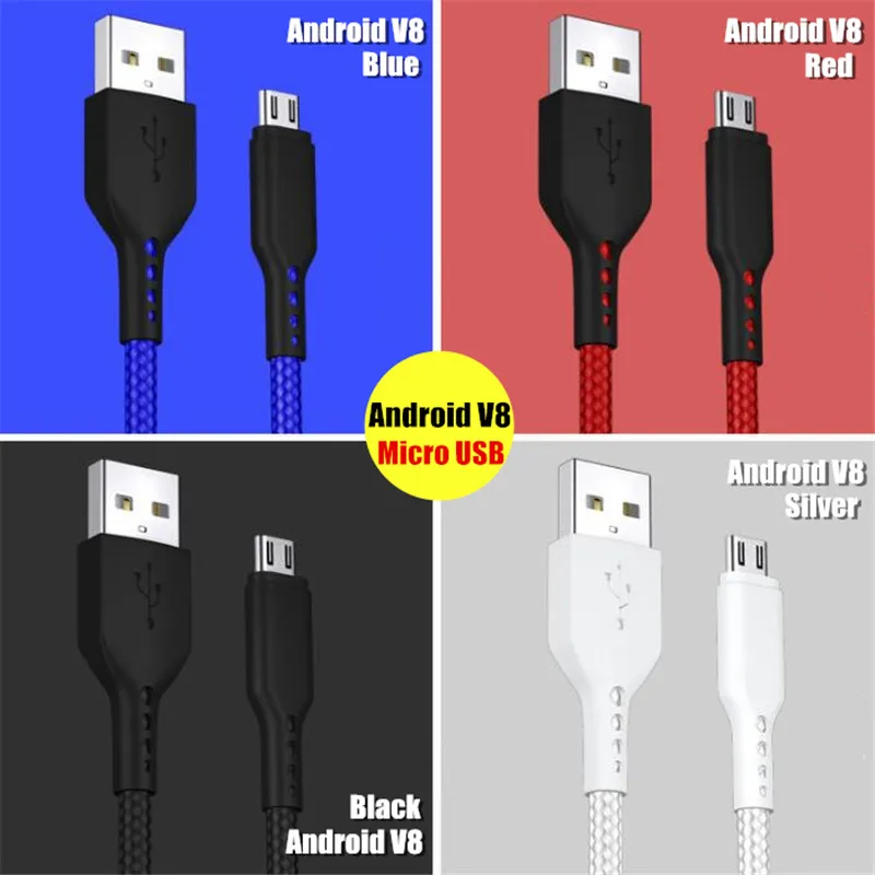 200 шт. Type C Micro USB Android V8 кабель для передачи данных нейлоновый переплетенный медный