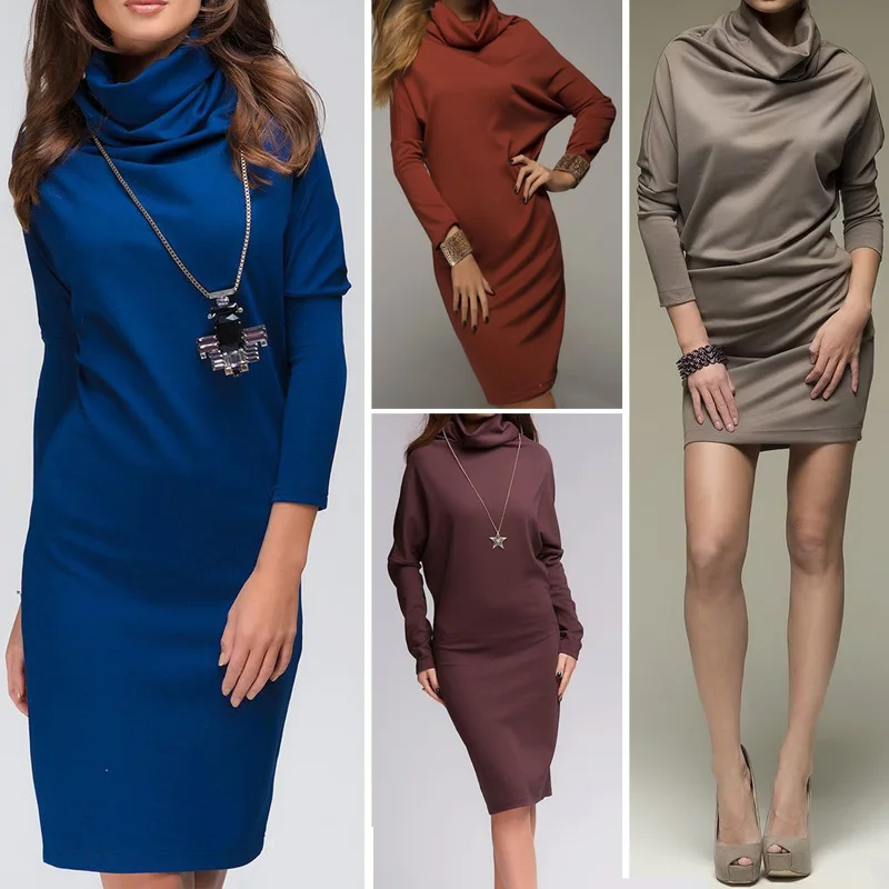 2017 Осень-зима платье теплый Высокий воротник рукав летучая мышь Повседневное