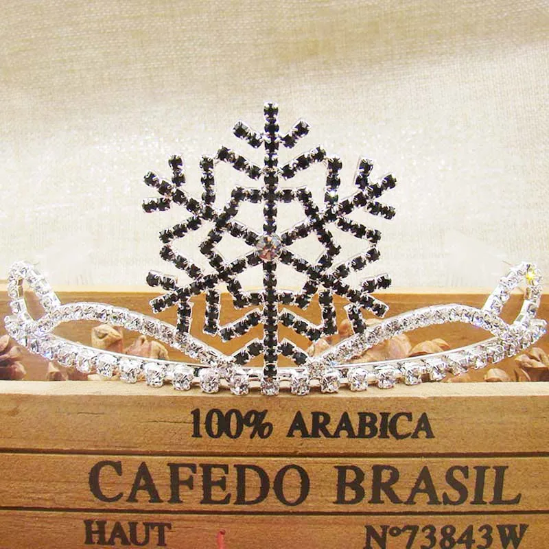 Рождественская тиара в виде серебряной снежинок черная/синяя цветная со