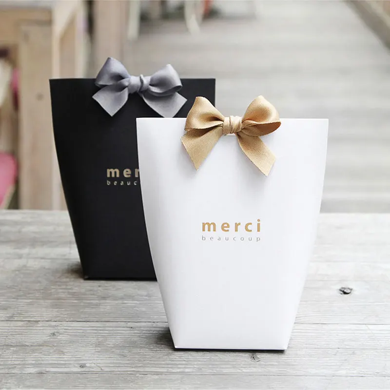 10 шт. высококлассная черная белая бронзовая конфетная сумка &quotMerci&quot Французский
